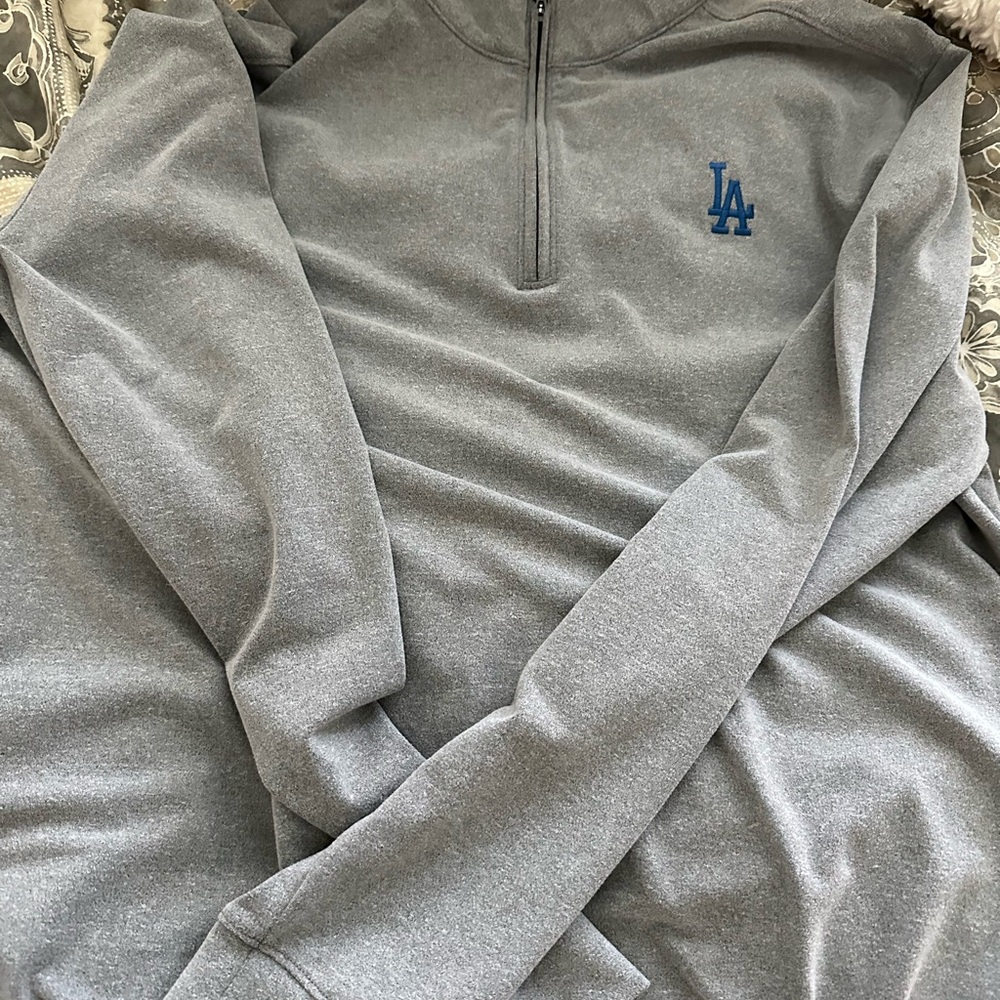johnnie-O Gray Quarter-Zip Sweatshirt with Blue LA Logo